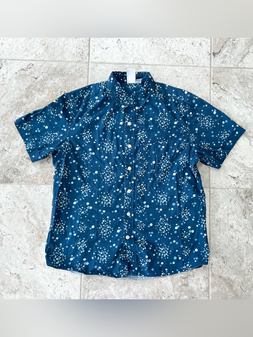 Kennington LTD California Short Sleeve Cropped Boxy Dotted Button-Down Shirt, XL
